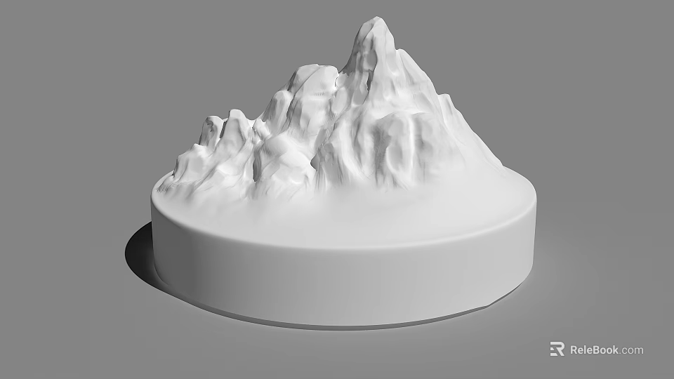 White Stone Mountain Sculpture With Wooden Base For Home Decor 3d model 