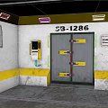 Industrial Metal Security Door With Number 531286 Yellow Latches And Gray Walls