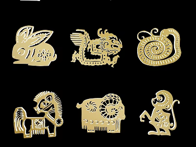 Intricate Golden Animal Shaped Carved Patterns Artistic Decor Set for Home Decoration 3d model