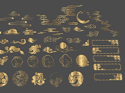 Traditional Chinese Golden Carvings With Cloud Patterns Fortune Motifs And Circular Designs 3d model