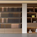 Interior Display With Organized Material Samples Wooden Shelves Books And Ornaments