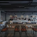 Modern Restaurant Interior Design With Hanging Lights Wooden Tables And Bicycle Decor