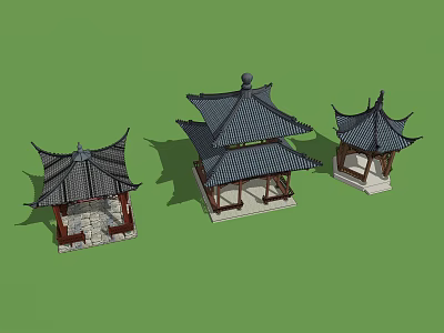 Traditional Chinese Landscape Pavilions With Curved Roofs And Wooden Structures 3d model