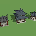 Traditional Chinese Landscape Pavilions With Curved Roofs And Wooden Structures