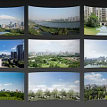 Urban Scenery Collection Featuring High Rise Buildings Green Spaces And River Views