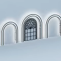 Arched Background Wall Design With Illuminated Lights And Decorative Patterned Window