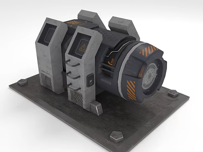 Industrial Mechanical Equipment With Gray Body Black Components Orange Warning Stripes And Metal Base 3d model
