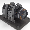 Industrial Mechanical Equipment With Gray Body Black Components Orange Warning Stripes And Metal Base