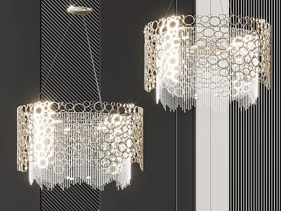 Modern Chandeliers with Circular Cutout Design and Crystal Chain Fringes for Contemporary Interior Decoration 3d model