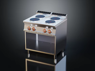 Modern Freestanding Stainless Steel Kitchen Cooktop With Four Burners And Control Knobs 3d model