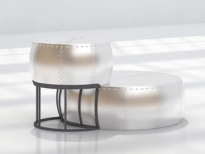 Modern Coffee Table Set Of Two With Round Metal Frame And Rivet Details 3d model