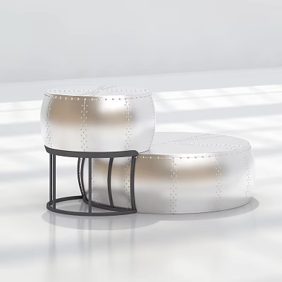 Modern Coffee Table Set Of Two With Round Metal Frame And Rivet Details 3d model