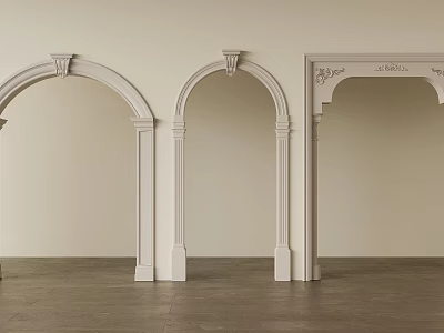 White Decorative Door Arches With Classical Columns In Interior Room Design 3d model