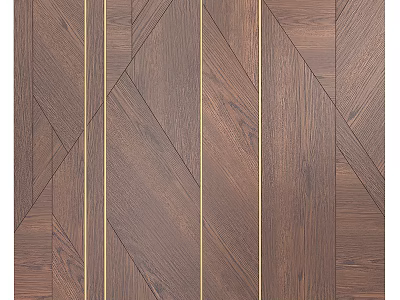 Elegant Wooden Wall Panels Featuring Geometric Herringbone Pattern And Golden Strips 3d model