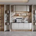 Elegant Modern Sideboard Design With Marble Backdrop Wine Rack Coffee Machine And Cabinets 3d model