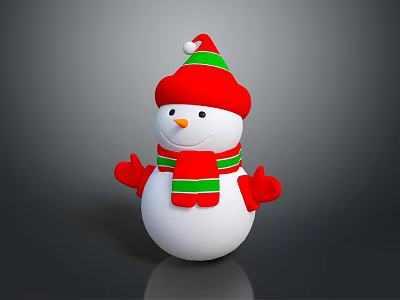 Festive Snowman Doll With Red Hat Green Stripes Red Scarf Red Mittens And White Body 3d model