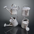 Vintage White Watering Cans With Bark Texture For Home Garden Use