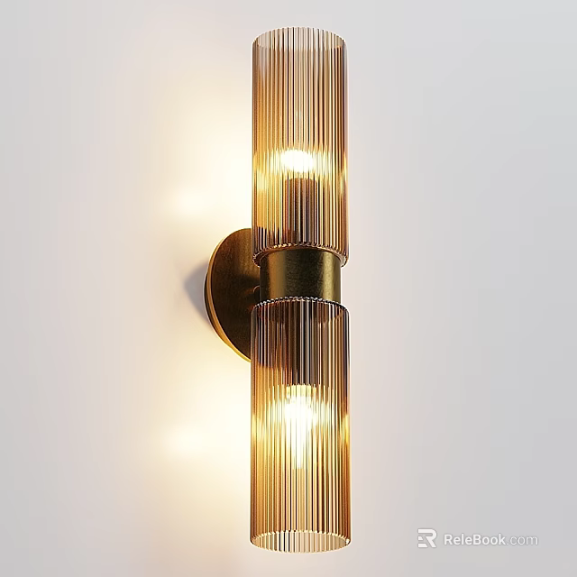 Modern Glass Striped Wall Lamp With Brass Accent And Warm Lighting 3d model 