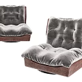 Modern Single Sofa with Wicker Frame and Gray Tufted Plush Cushions 3d model