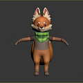 Cute Orange Cartoon Fox Character Wearing Green Scarf And Gray Shirt With White Tipped Tail
