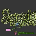 Pink Neon Lamp With Sweater Weather Text And Heart Decorations On Wall