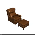 Brown Leather Single Recliner Sofa With Comfortable Ottoman And Adjustable Backrest 3d model