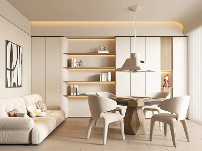 Hotel Mahjong Room Modern Interior With Comfortable Chairs Wooden Table And Ambient Lighting 3d model