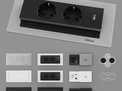 Modern Electrical Switch Panels with Various Black White Designs and Socket Options 3d model