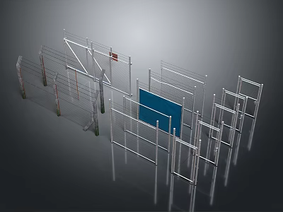 Metal Scaffolding Frames With Blue Panel And Construction Components Display Setup 3d model