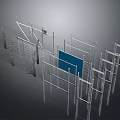 Metal Scaffolding Frames With Blue Panel And Construction Components Display Setup