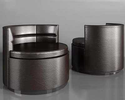 Two Modern Dark Brown Leather Single Sofas With Curved Round Design 3d model