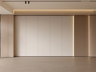 Modern Minimalist Background Wall Design With Wooden Panels White Surface And LED Lighting 3d model