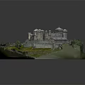 Cartoon Castle Scene Model With Towers Walls Grassland Path And Trees
