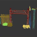 Rustic Bamboo Gate Frame With Thatched Roof Shed Ladder Wooden Crates And Sacks