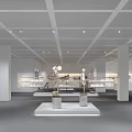 Art Exhibition Hall Interior With White Columns Grid Ceiling And Central Sculpture 3d model