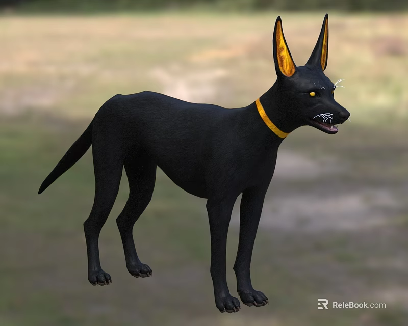 Dark Colored Reptile With Yellow Collar Details Standing Outdoors On Grass 3d model 