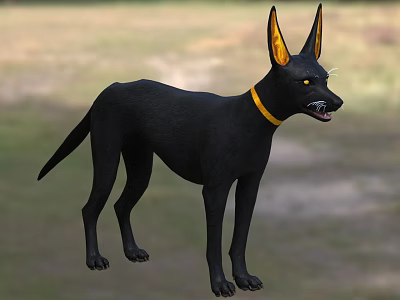 Dark Colored Reptile With Yellow Collar Details Standing Outdoors On Grass 3d model