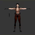3D Female Character With Short Black Hair Pink Top Red Pants Gun And Outstretched Arms