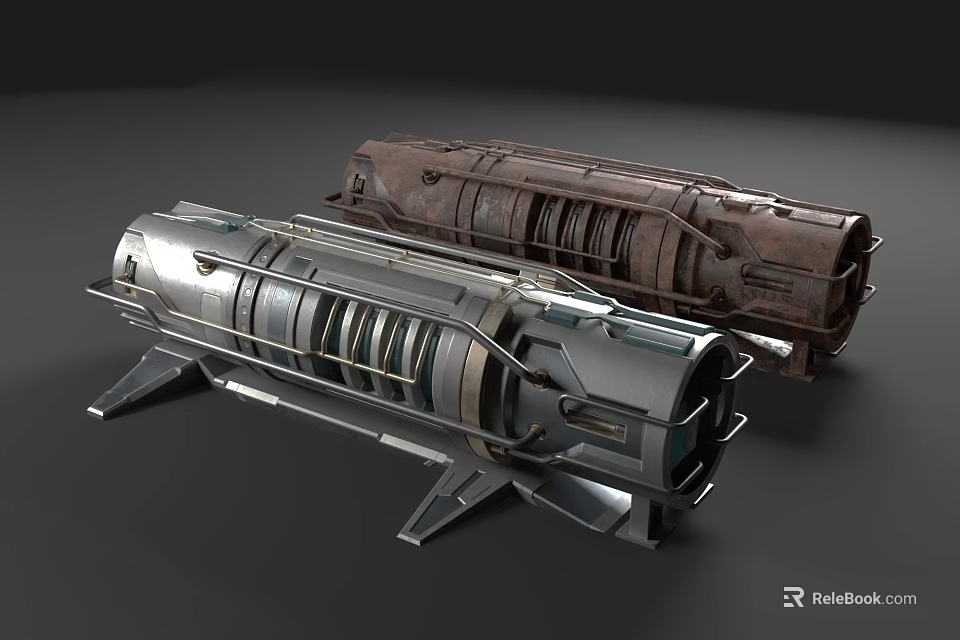Two Metallic Industrial Engines Featuring Modern And Vintage Mechanical Structure Design 3d model 