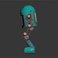 Turquoise Robot Character With Black Face Screen Red Joints And Metallic Body