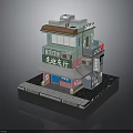 Vintage Hair Salon Building Model With Two Story Structure Green Signboard And Pink Door
