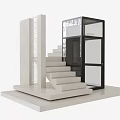 Modern Staircase Design With White Stone Steps Glass Panel And Black Frame Structure 3d model