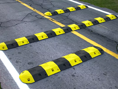 Road Infrastructure Featuring Yellow Black Speed Bumps and Asphalt Traffic Lines 3d model