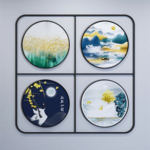 New Chinese Style Round Frame Painting Round Painting 3d model