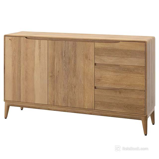 Modern Natural Wood Entryway Side Cabinet With Two Doors And Three Drawers 3d model 