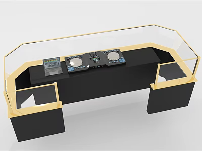 Commercial Equipment Workstation With Black Countertop Golden Frame And Transparent Glass Cover 3d model
