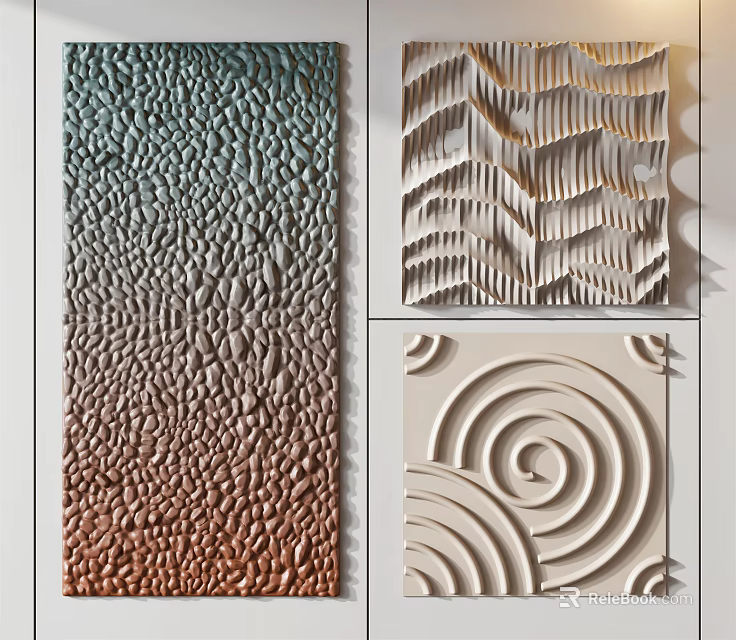 Modern 3D Textured Wall Decor With Wavy Patterns Spiral Motifs And Gradient Colors 3d model 
