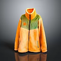 Casual Orange And Green Color Block Fleece Jacket With Full Zip And Pockets