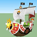 Colorful Pirate Ship Model With Black Flags White Sails And Red White Hull