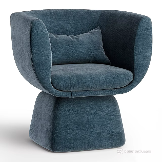 Modern Blue Fabric Leisure Chair with Curved Backrest Round Base and Comfortable Cushion 3d model 
